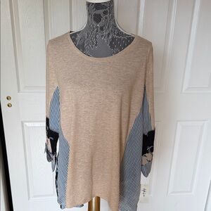 Style & Co. Beige Tunic with Blue Striped Side Panels